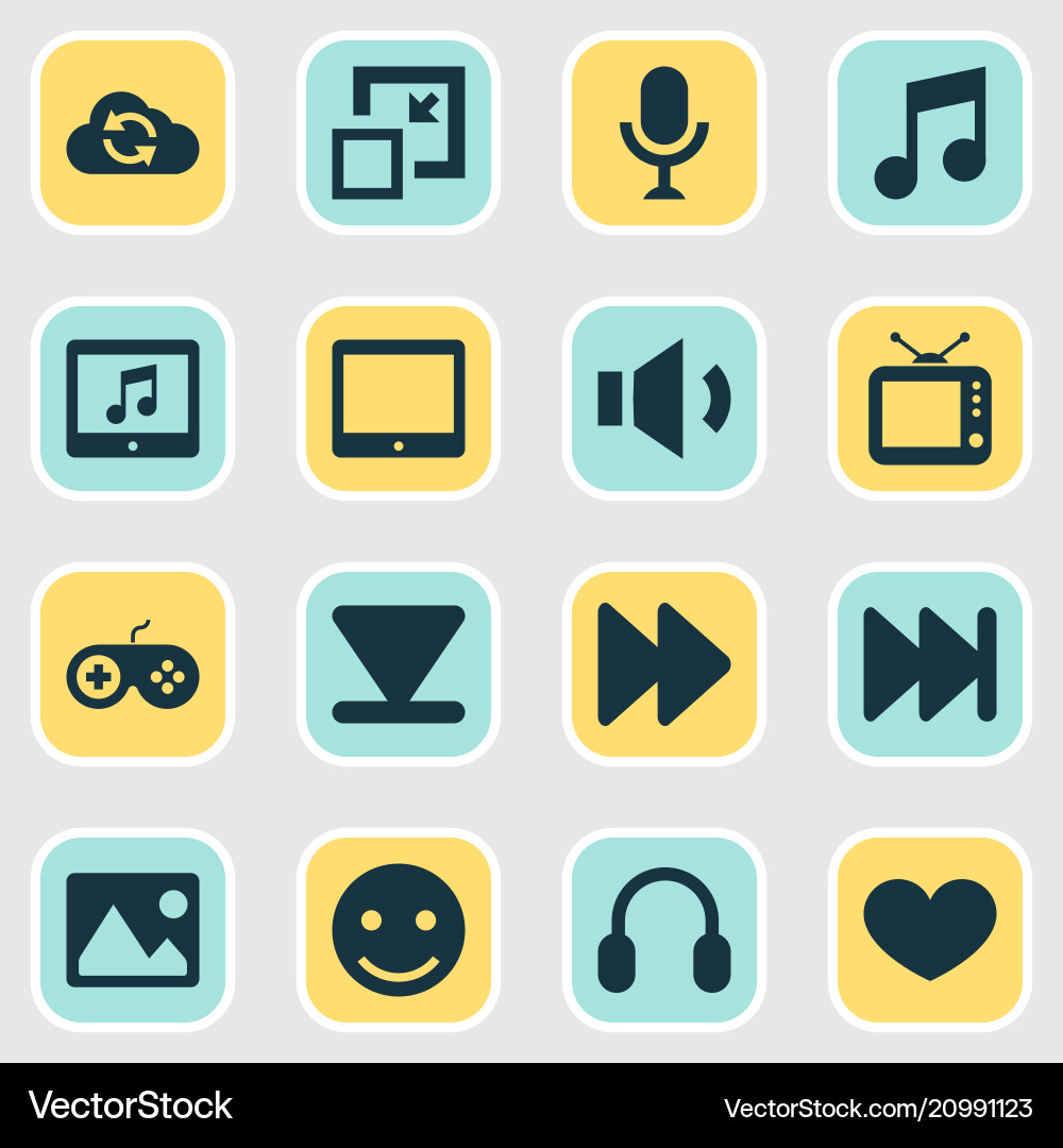 Music icons set with megaphone next synchronize Music icons set with megaphone next synchronize vector image