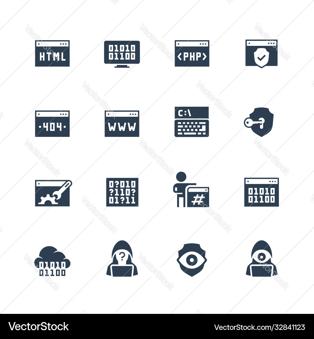 Programming software development coding icon set Programming software development coding icon set vector image