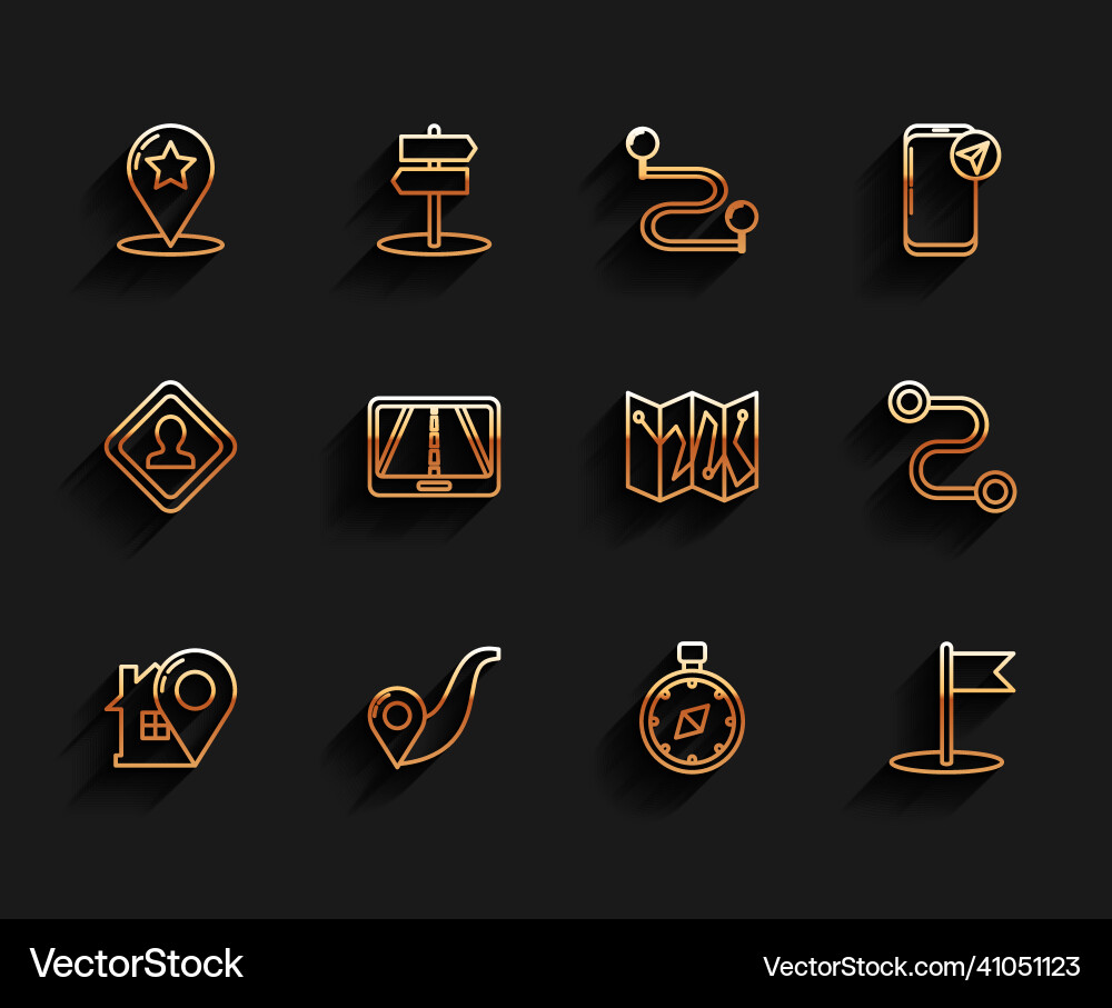 Set line map pointer with house route location Set line map pointer with house route location vector image