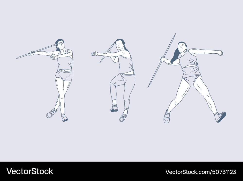 Set of outline throwing javelin Set of outline throwing javelin Vector Image