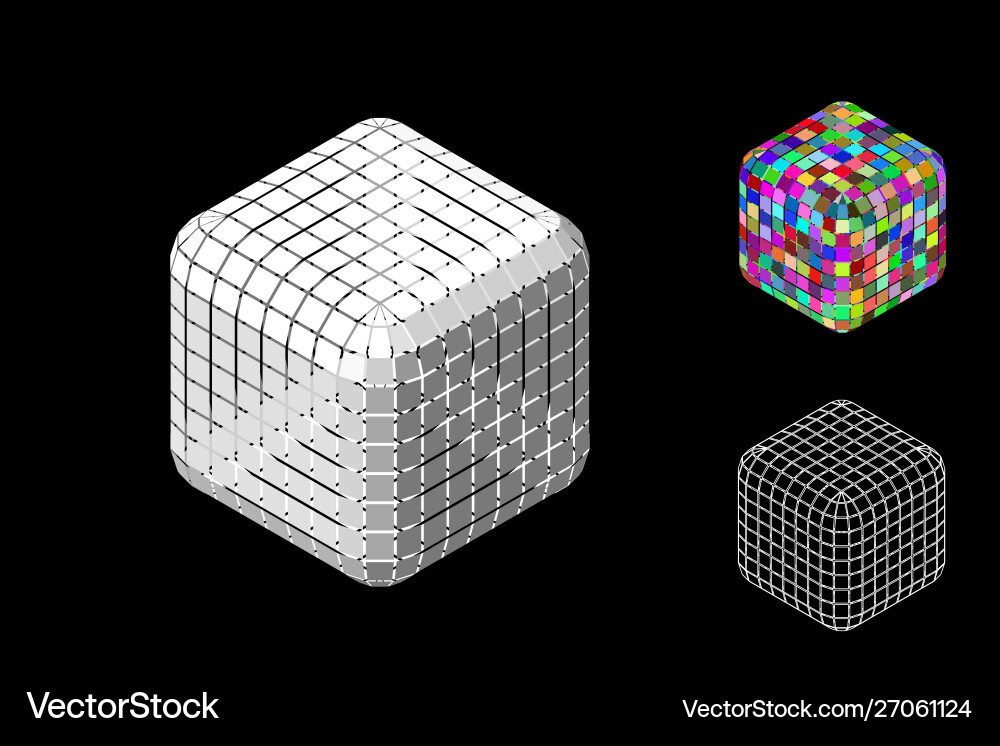 Abstract polygonal cube with cuts set isometric Abstract polygonal cube with cuts set isometric Vector Image