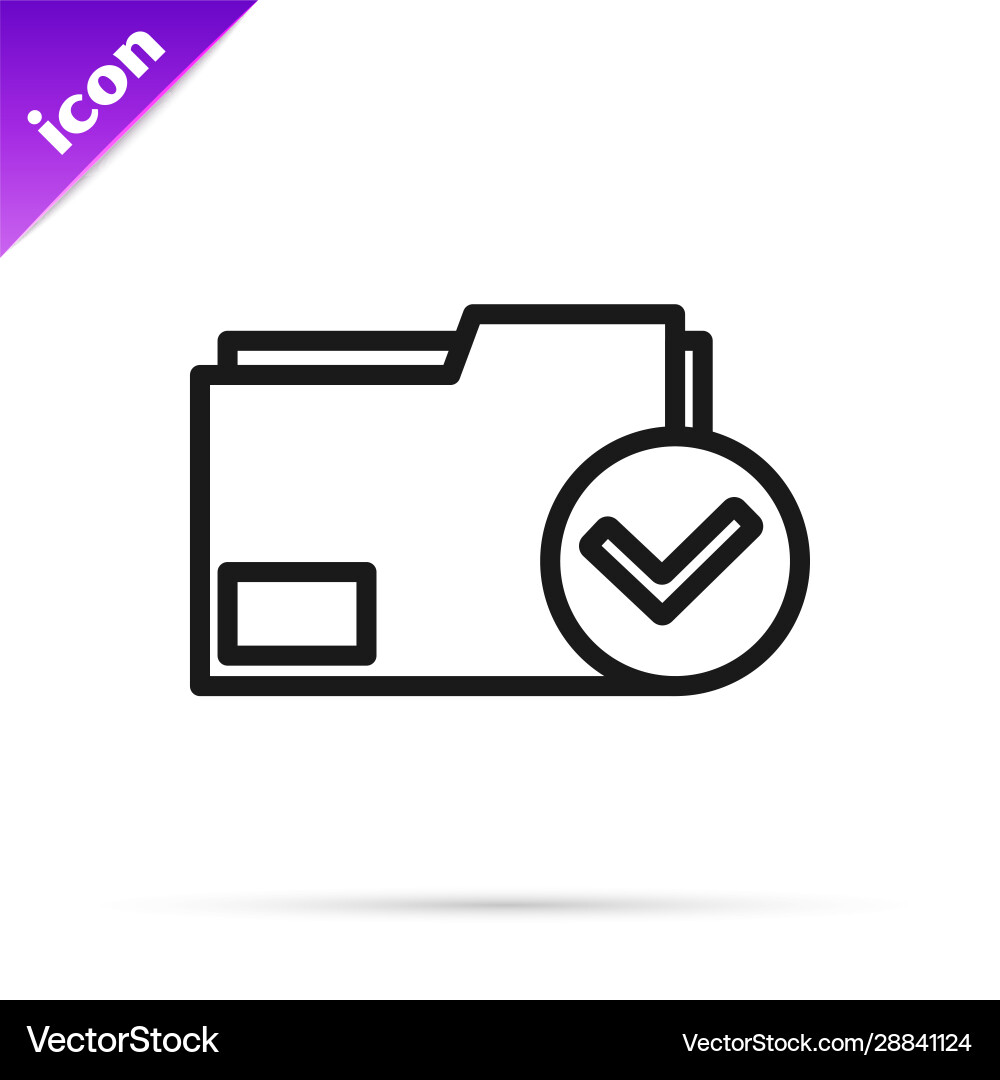 Black line document folder and check mark icon Black line document folder and check mark icon vector image