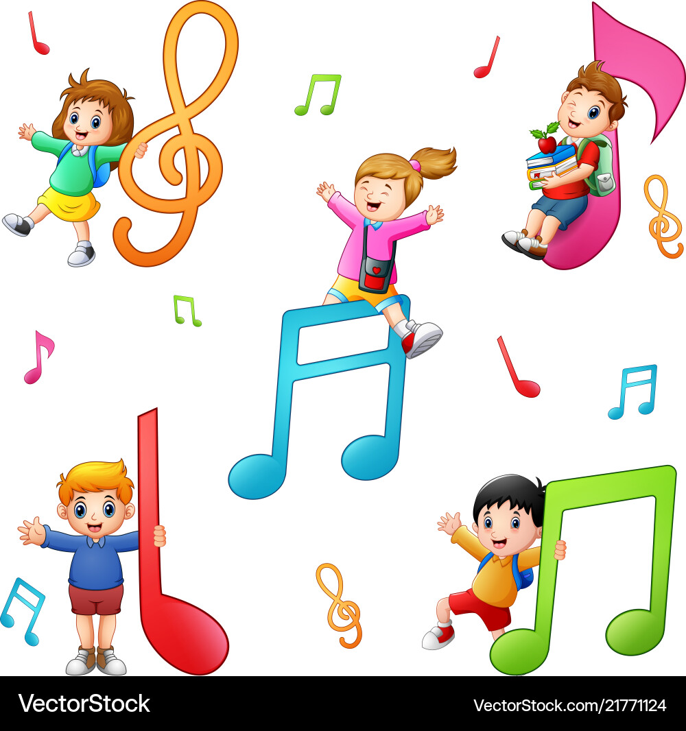 Children with Musical Notes Vector Image