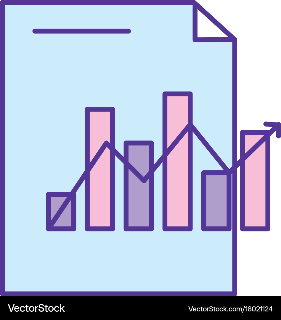Document with statistics bar diagram and arrow vector image