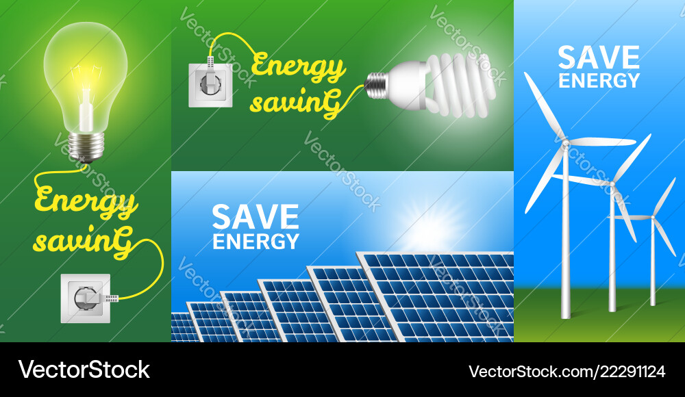Energy saving banner set realistic style Energy saving banner set realistic style vector image