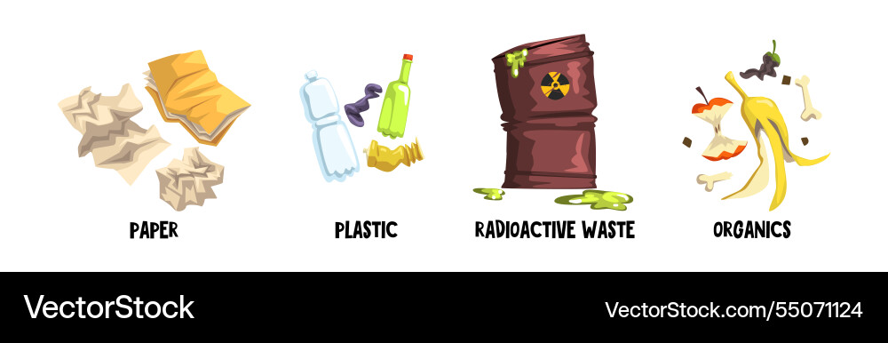 Garbage sorting with type of waste material vector image