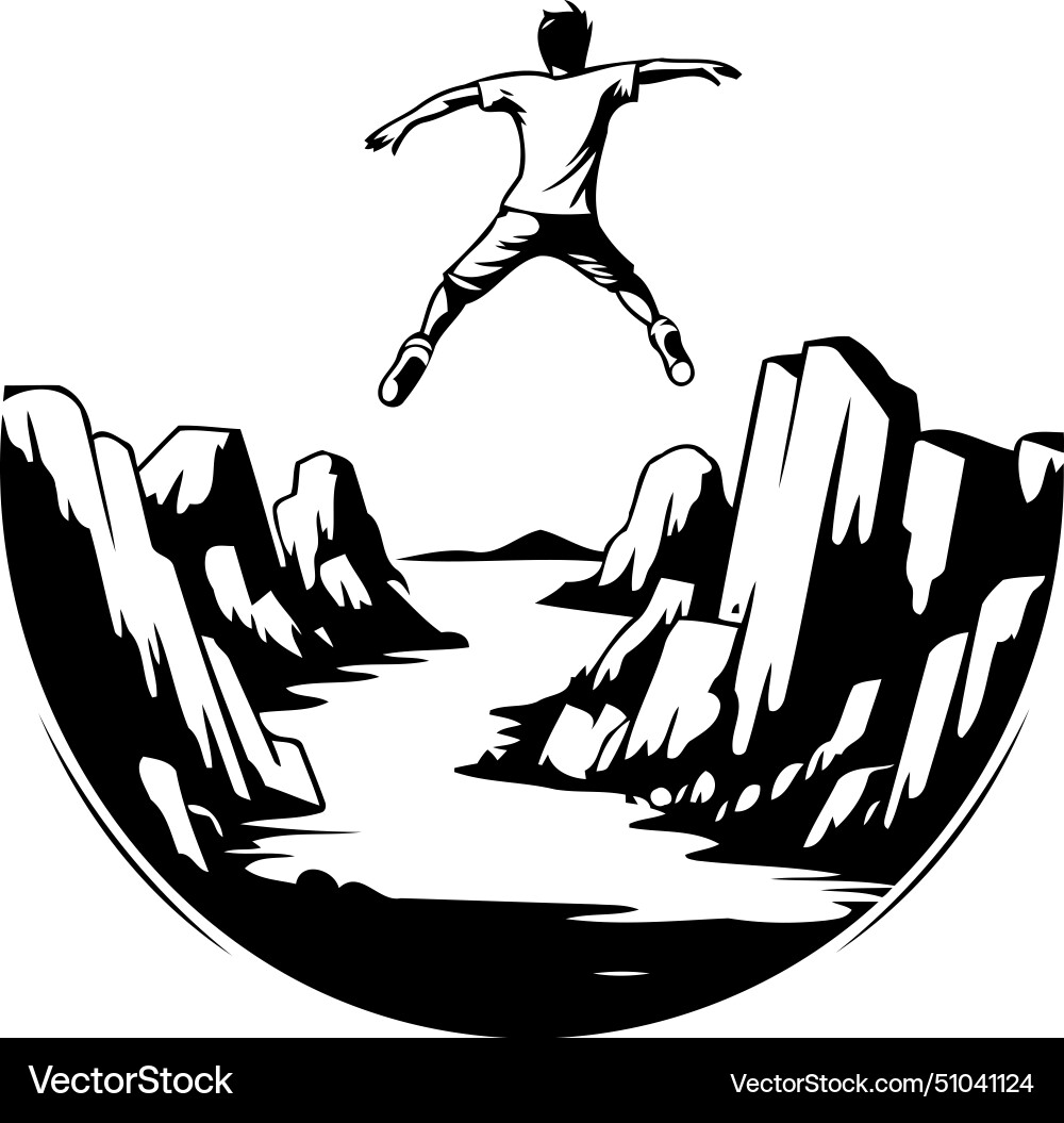 Man jumping from cliff into the sea in retro style Vector Image