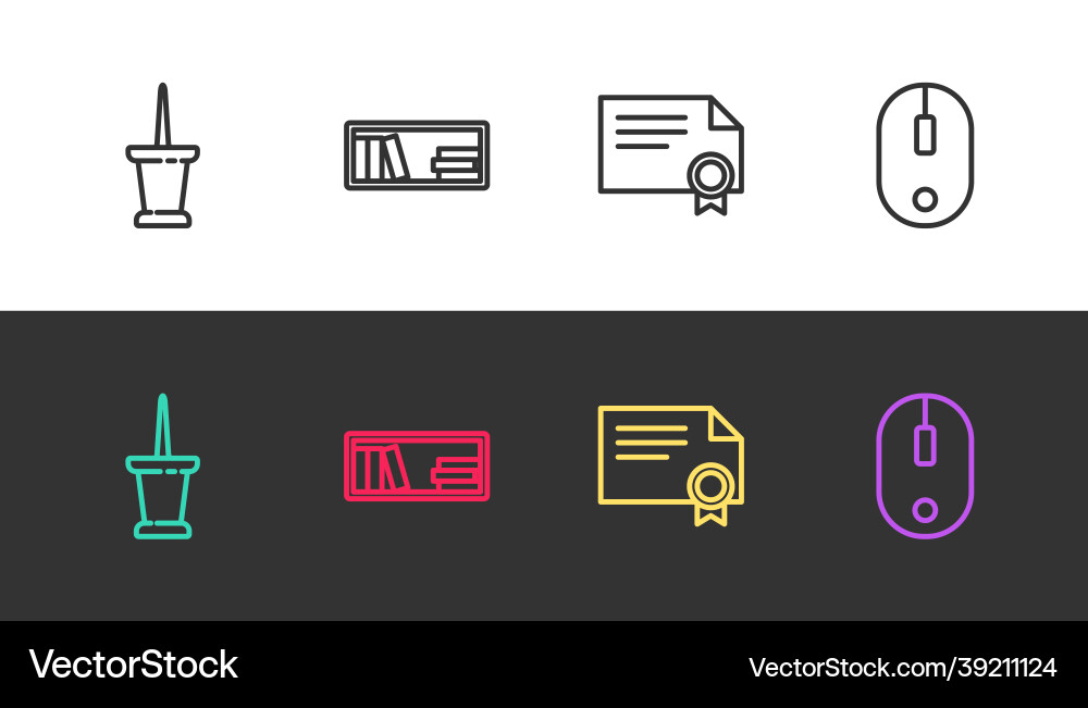 Set line push pin shelf with books certificate Set line push pin shelf with books certificate Vector Image