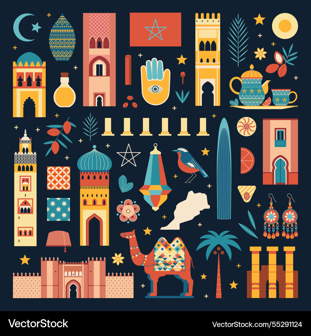 Travel to morocco design elements collection Travel to morocco design elements collection vector image