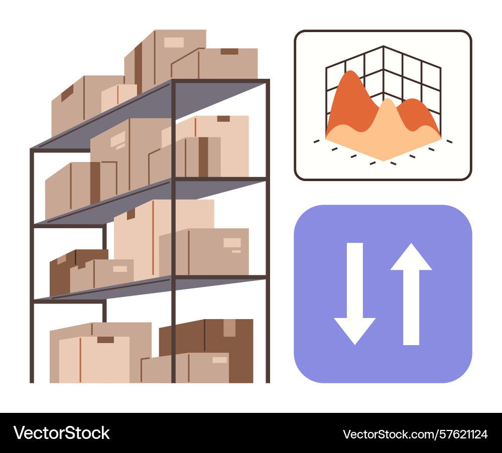 Warehouse storage system with stacked boxes data Warehouse storage system with stacked boxes data vector image