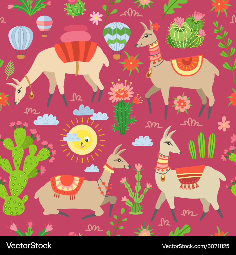 A seamless pattern with llama and cactus Vector Image