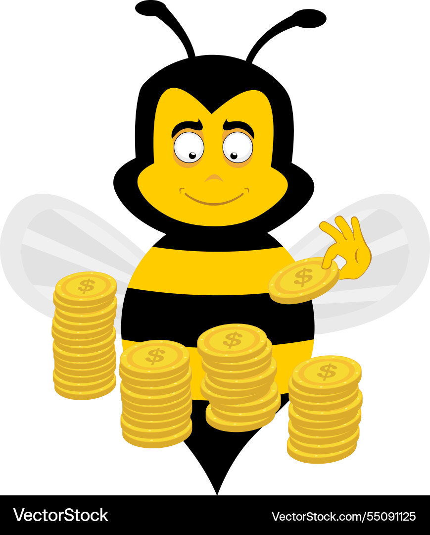 Bee counting coin Bee counting coin Vector Image