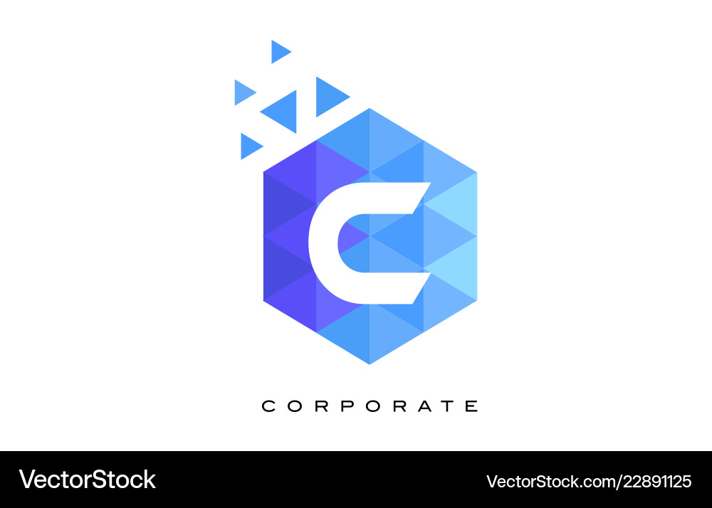 Blue Hexagonal C Logo - Mosaic Pattern vector image