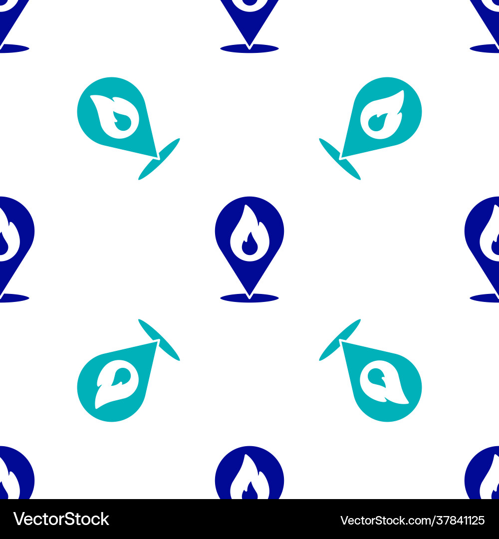 Blue map pointer with fire flame icon isolated Blue map pointer with fire flame icon isolated vector image