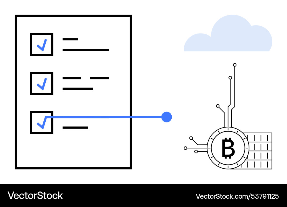 Digital checklist and bitcoin blockchain Digital checklist and bitcoin blockchain vector image