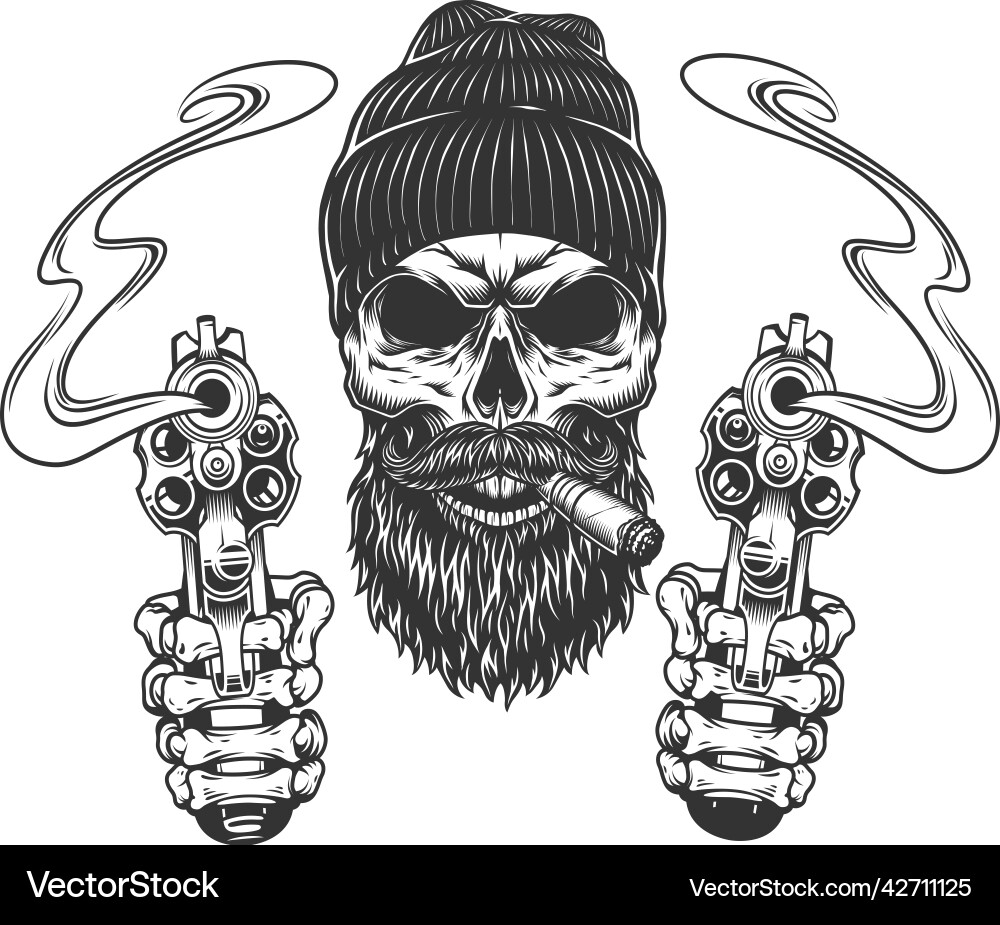 Gangster Skull with Pistol vector image