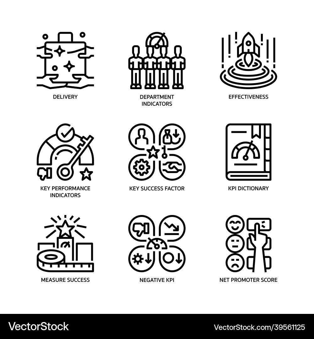 Key performance indicators icons set Royalty Free Vector