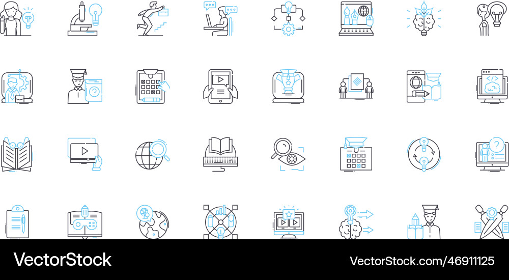 Knowledge acquisition linear icons set learning Knowledge acquisition linear icons set learning vector image