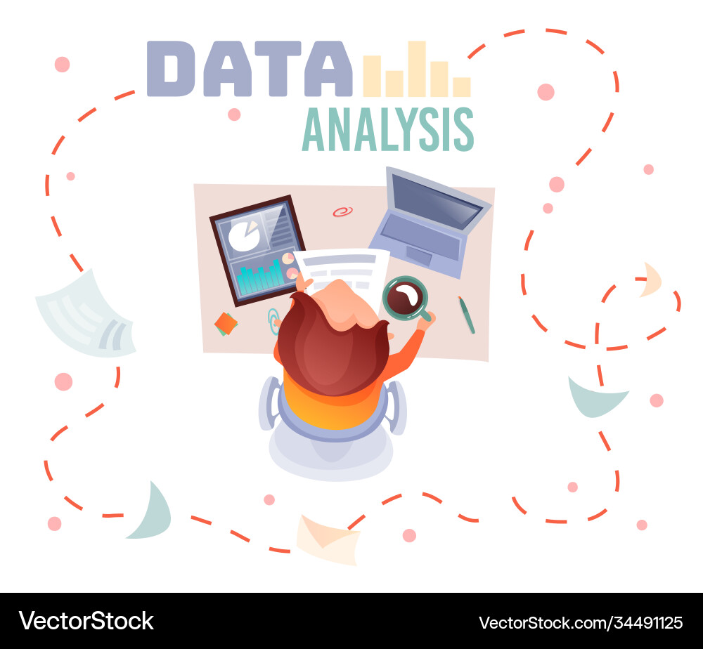 Man working with documents and laptop topview Vector Image
