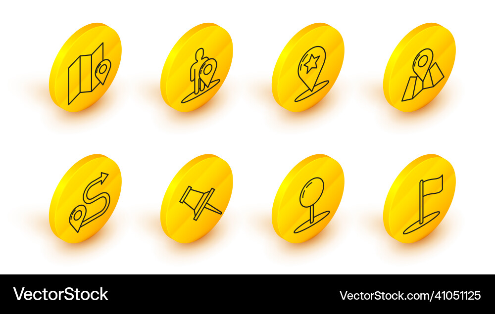Set line flag push pin route location folded Set line flag push pin route location folded vector image
