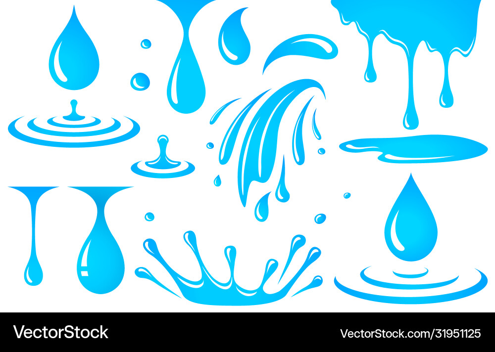 Set water elements drop and splash Vector Image