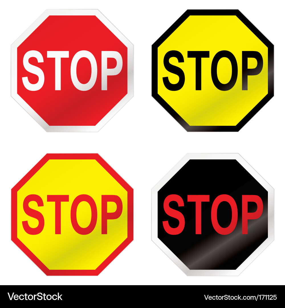 Stop Road Signs - Black, White, Red Vector Image