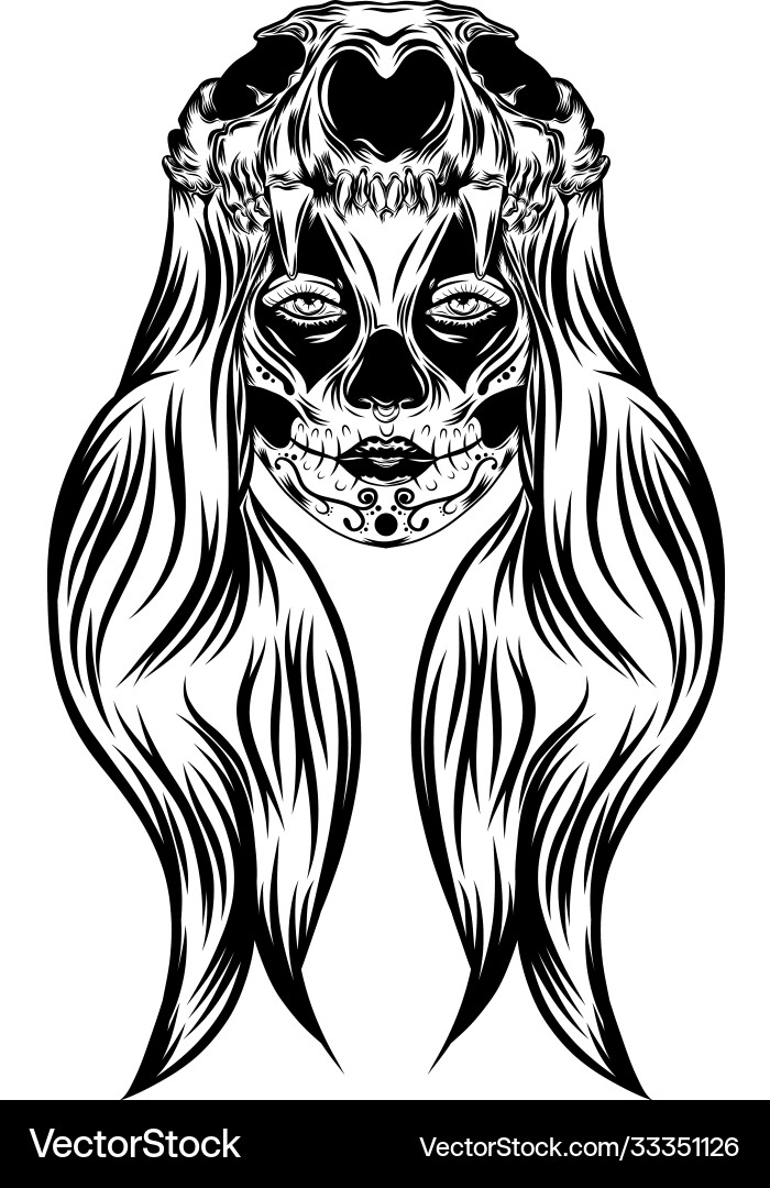A day dead girl with head animal skull A day dead girl with head animal skull Vector Image