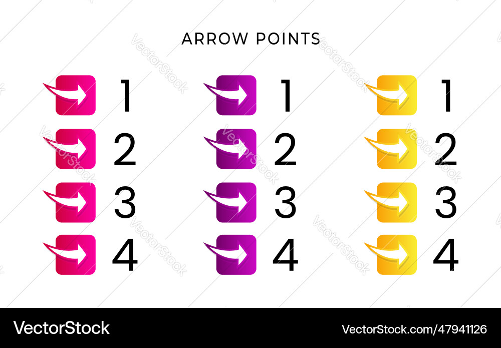 Colorful bullet arrow point number with gradient Colorful bullet arrow point number with gradient Vector Image
