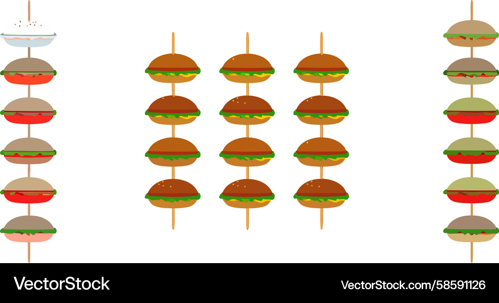 Colorful Mini Burgers & Skewers Vector Image