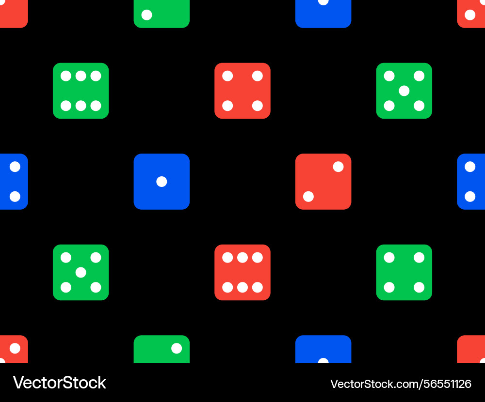 Dice seamless pattern green red and blue craps Dice seamless pattern green red and blue craps vector image