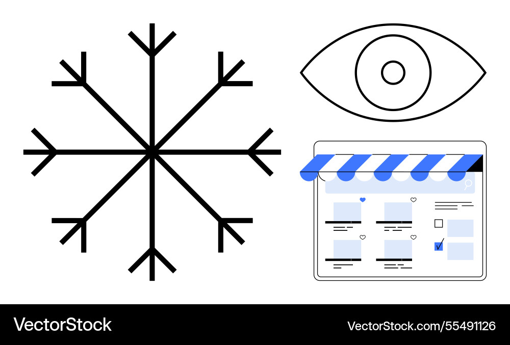 Eye snowflake and web page elements symbolizing Eye snowflake and web page elements symbolizing Vector Image