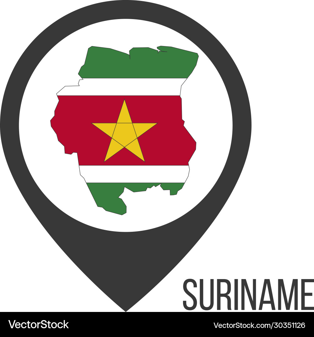 Map pointers with contry suriname flag Vector Image