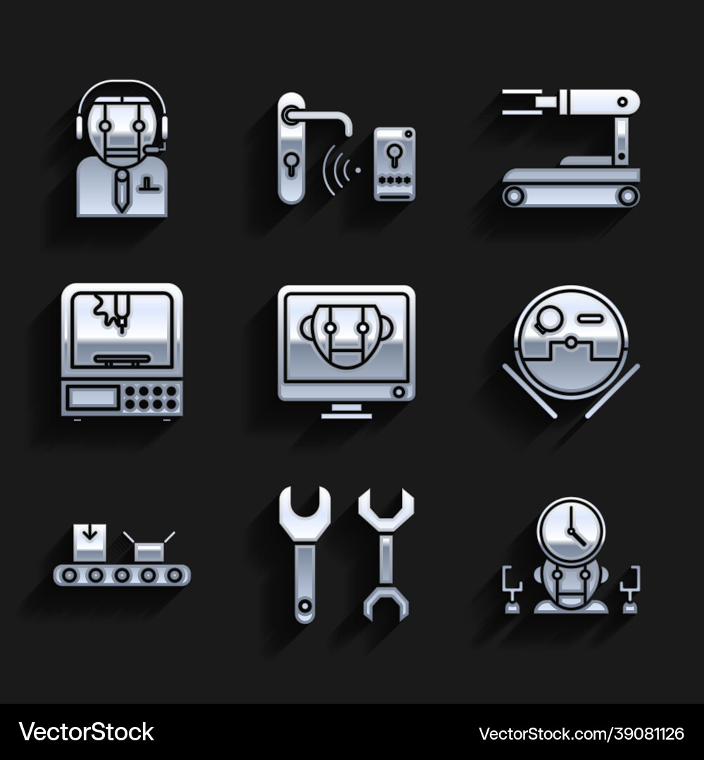 Set bot spanner robot and digital time manager Set bot spanner robot and digital time manager Vector Image