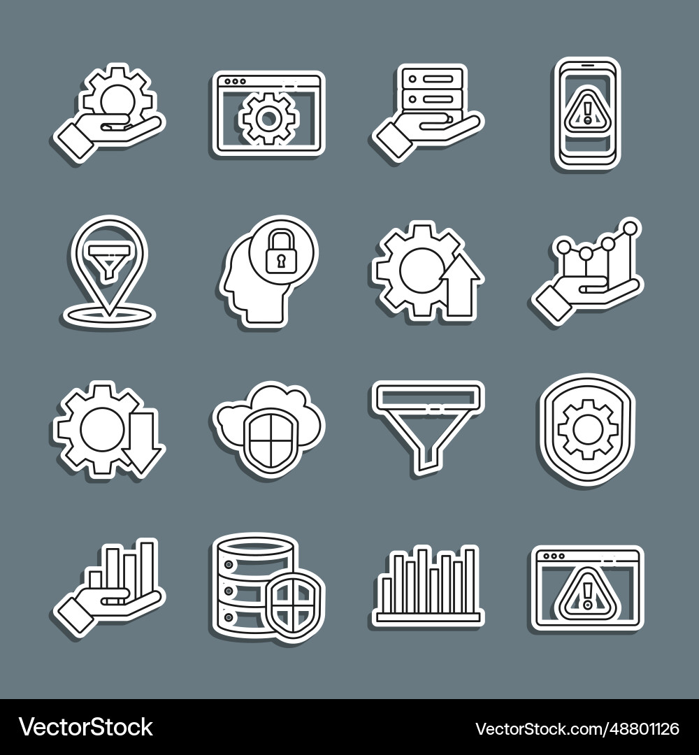 Set line browser with exclamation mark shield Set line browser with exclamation mark shield vector image