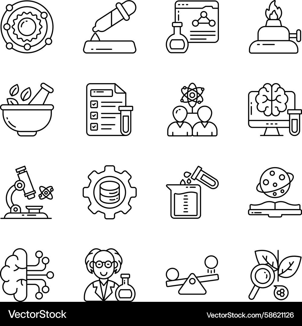 Set of science and physics linear icons Set of science and physics linear icons Vector Image