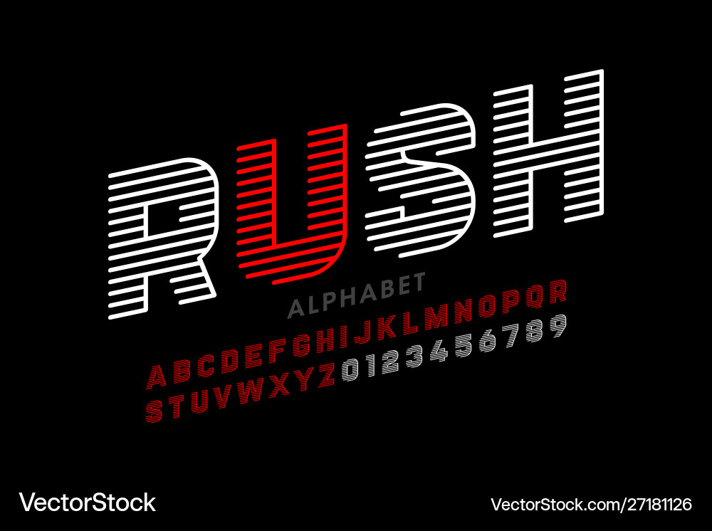 Speed style linear font alphabet and numbers Speed style linear font alphabet and numbers vector image