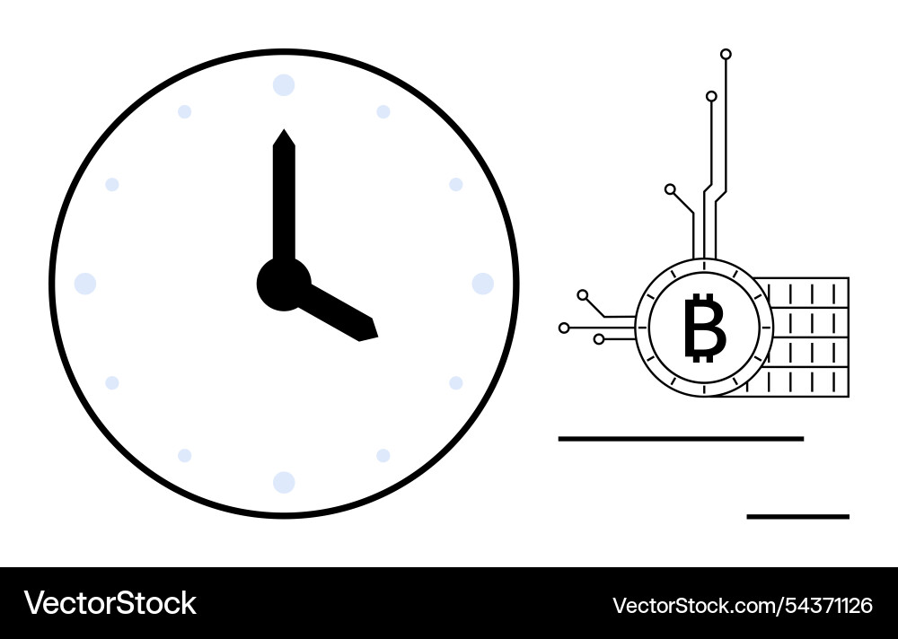 Stylized clock and bitcoin concept Stylized clock and bitcoin concept vector image