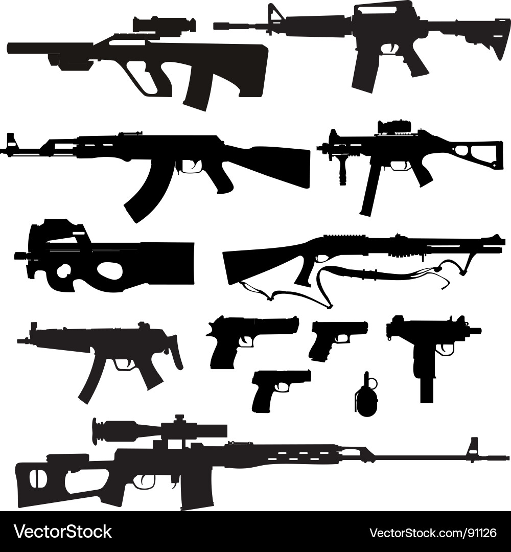 Various Firearms Silhouettes Vector Image
