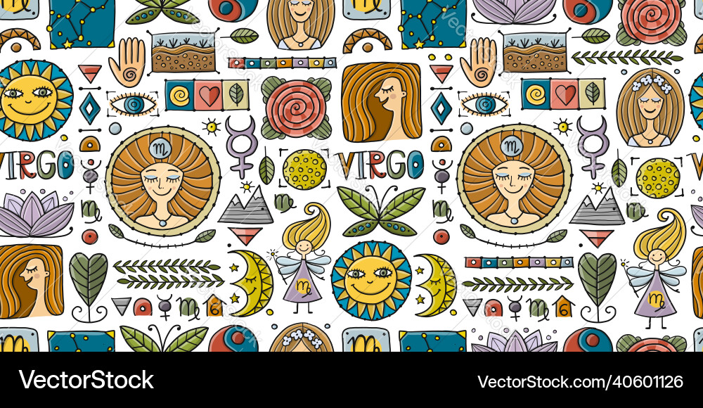 Virgo zodiac sign seamless pattern with design Virgo zodiac sign seamless pattern with design vector image