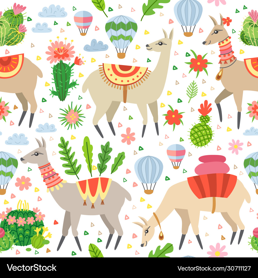A seamless pattern with llama and cactus A seamless pattern with llama and cactus vector image