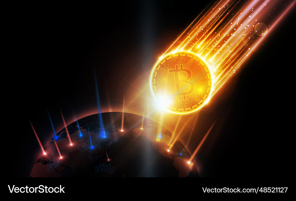 Abstract meteorite of bitcoin in futuristic light Vector Image
