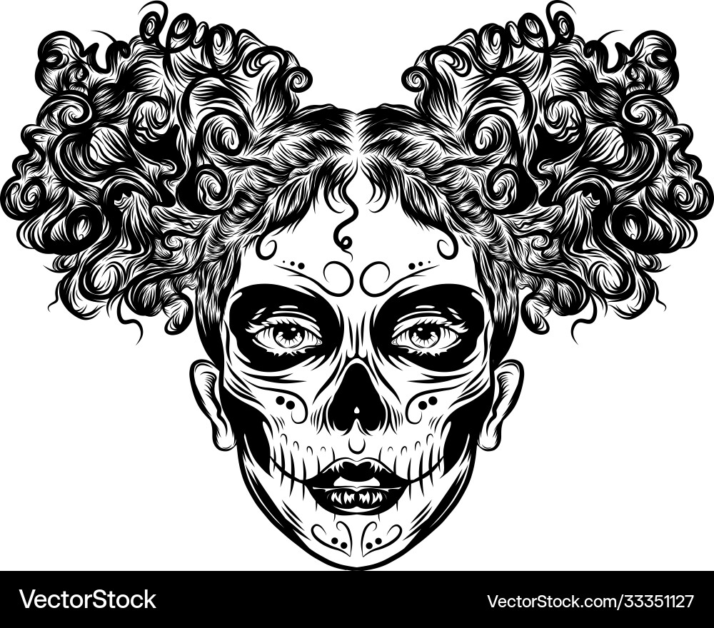 Day of the Dead Girl with Bunny Ears Vector Image