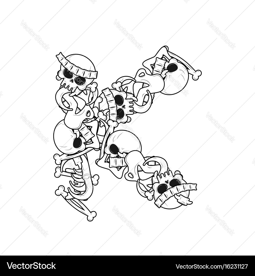 Letter k skeleton bones font anatomy Royalty Free Vector