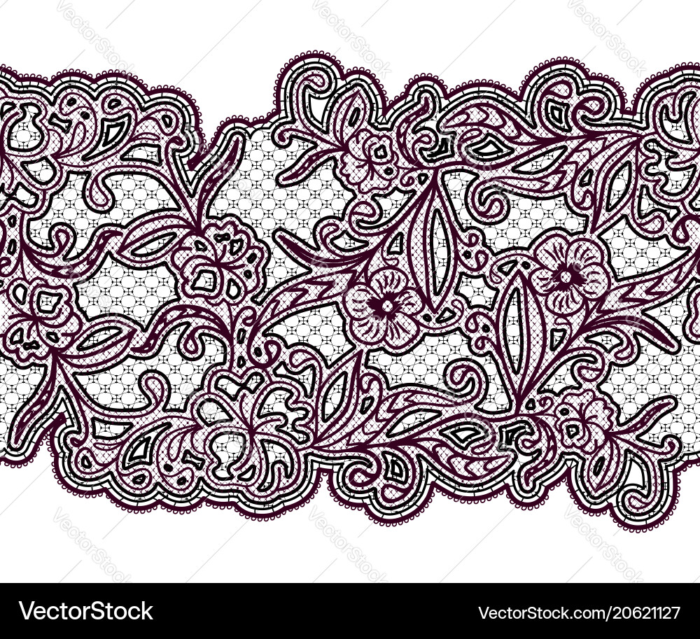 Nahtlose Spitze Band schwarz und lila Blumen Nahtlose Spitze Band schwarz und lila Blumen vektorbild