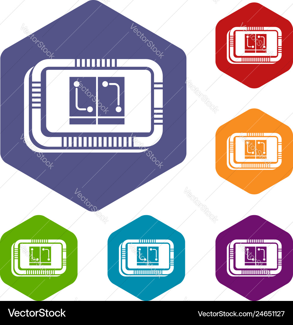 Retro Microchip Icons - Hexagonal Collection vector image