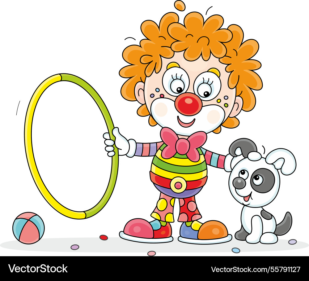 Roter Zirkus Clown und sein Welpe Roter Zirkus Clown und sein Welpe vektorbild