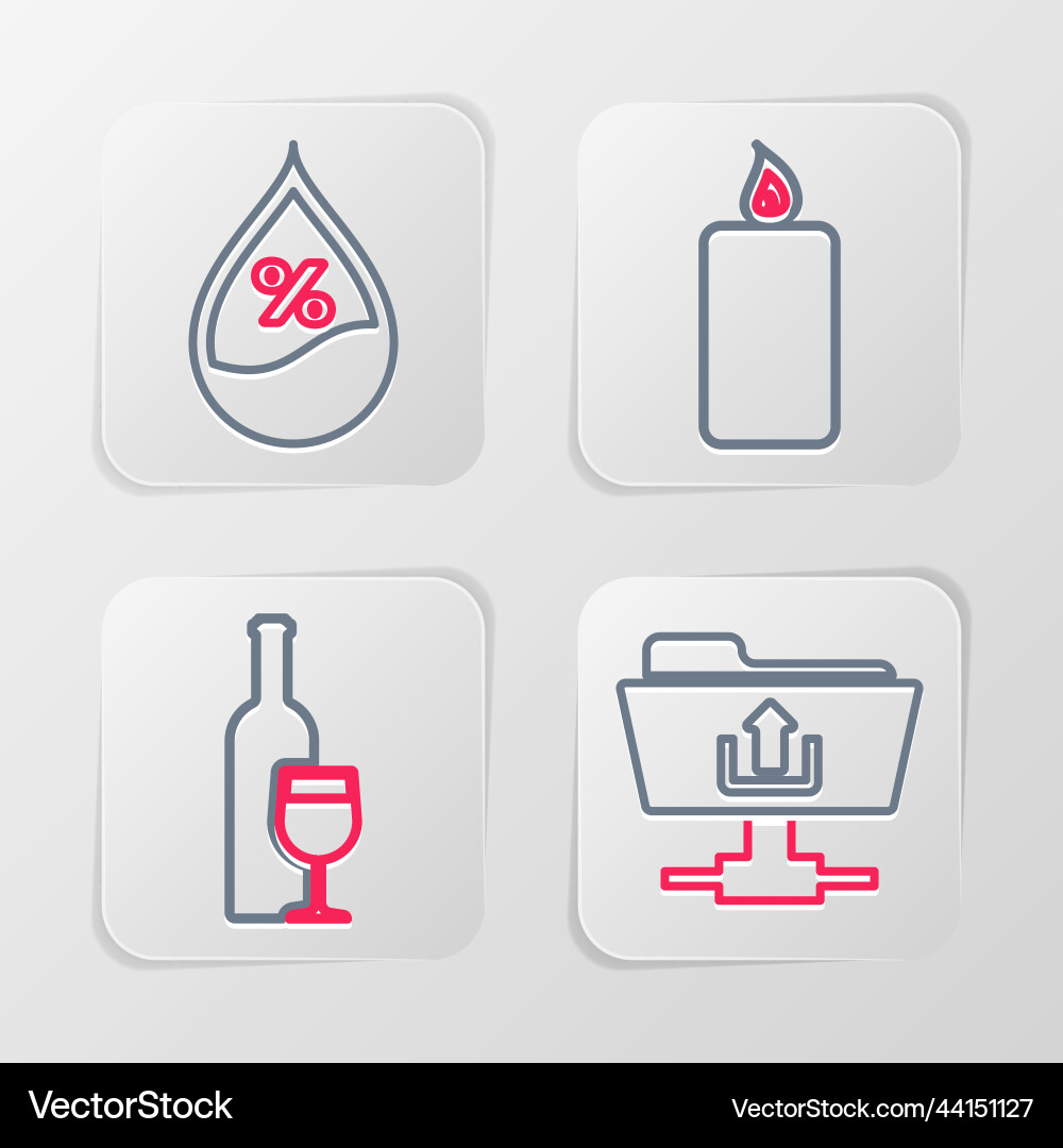 Set line ftp folder upload wine bottle with glass Vector Image