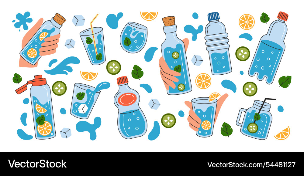 Wasserentgiftung Recycling Flasche Getränk in Glashand Wasserentgiftung Recycling Flasche Getränk in Glashand vektorbild