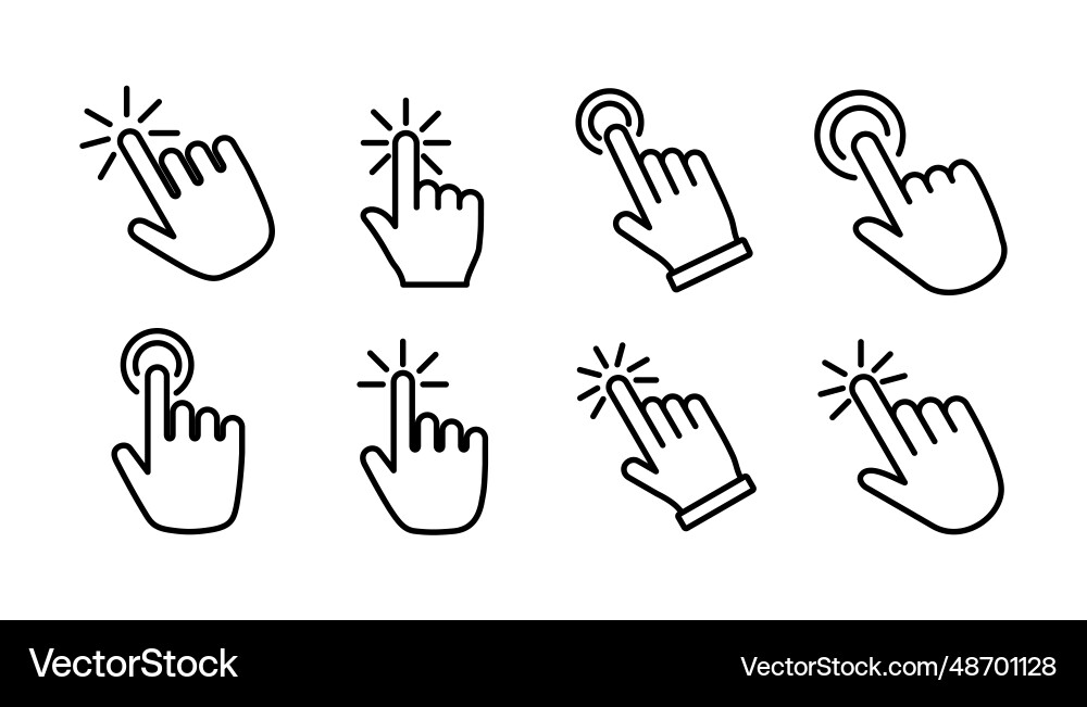 Hand click icon clicking finger pointer Hand click icon clicking finger pointer vector image