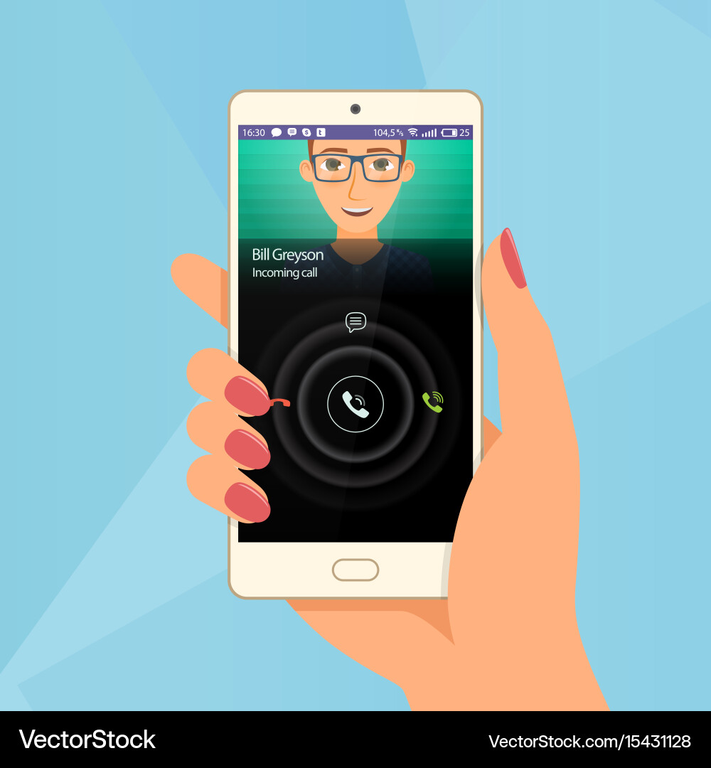 Incoming call via mobile application on smartphone vector image